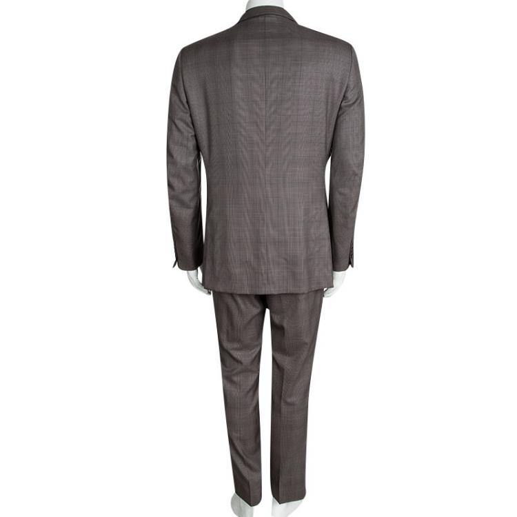 Pre Owned Ermenegildo Zegna Trofeo 600 Brown Wool Tartan Plaid Pant Suit L 