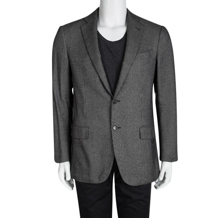 Pre Owned Ermenegildo Zegna Black Patterned Easy Fit Mila Blazer L