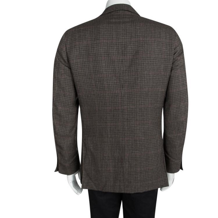 Pre Owned Ermenegildo Zegna Crossover Brown Checked Regular Fit Blazer L