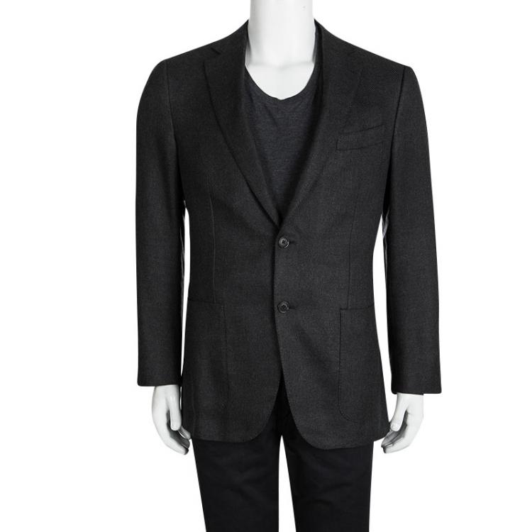 Pre Owned Ermenegildo Zegna Silk Grey Patterned Regular Fit Blazer L