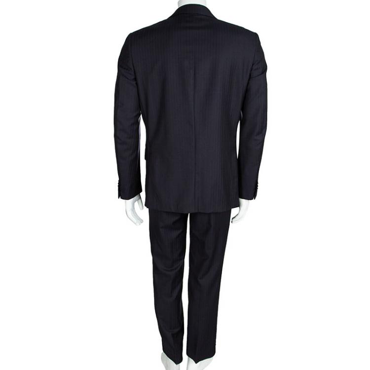 Pre Owned Ermenegildo Zegna Navy Blue Striped Regular Fit Trofeo Pant Suit L