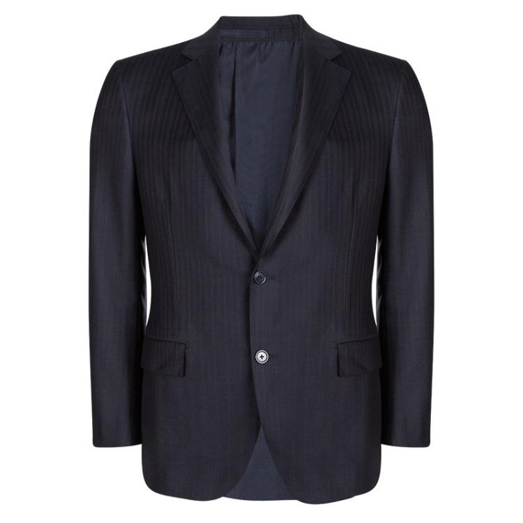 Pre Owned Ermenegildo Zegna Navy Blue Striped Regular Fit Trofeo Pant Suit L