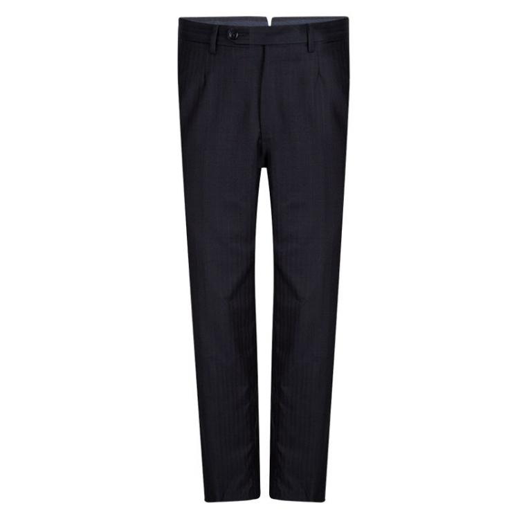 Pre Owned Ermenegildo Zegna Navy Blue Striped Regular Fit Trofeo Pant Suit L