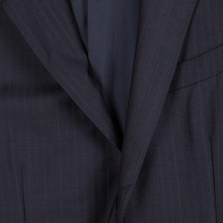 Pre Owned Ermenegildo Zegna Navy Blue Striped Regular Fit Trofeo Pant Suit L