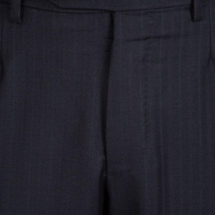 Pre Owned Ermenegildo Zegna Navy Blue Striped Regular Fit Trofeo Pant Suit L