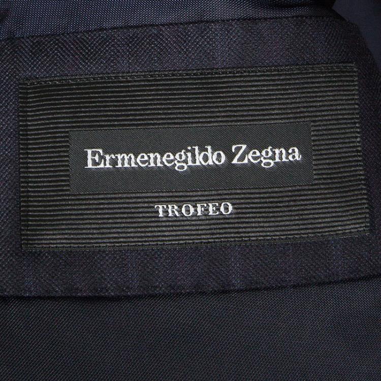 Pre Owned Ermenegildo Zegna Navy Blue Striped Regular Fit Trofeo Pant Suit L