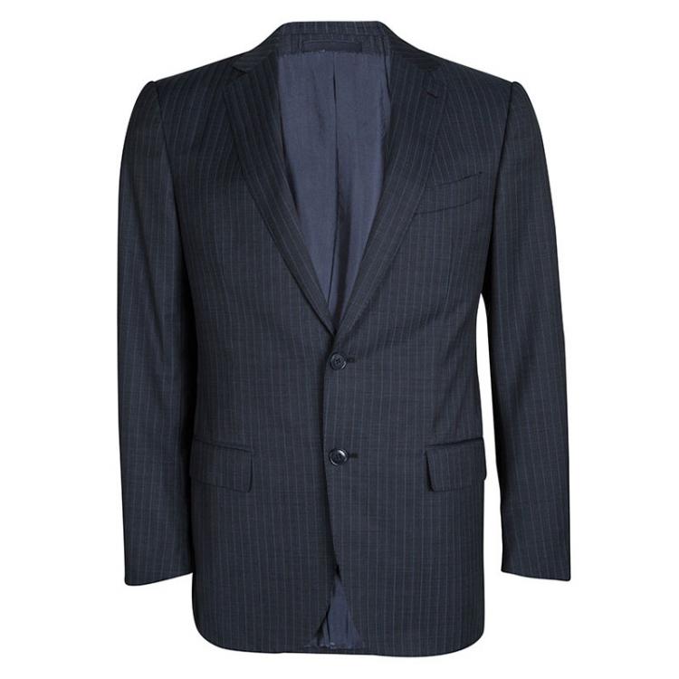 Pre Owned Ermenegildo Zegna Multiseason Navy Blue Striped Wool Regular Fit Mila Suit L