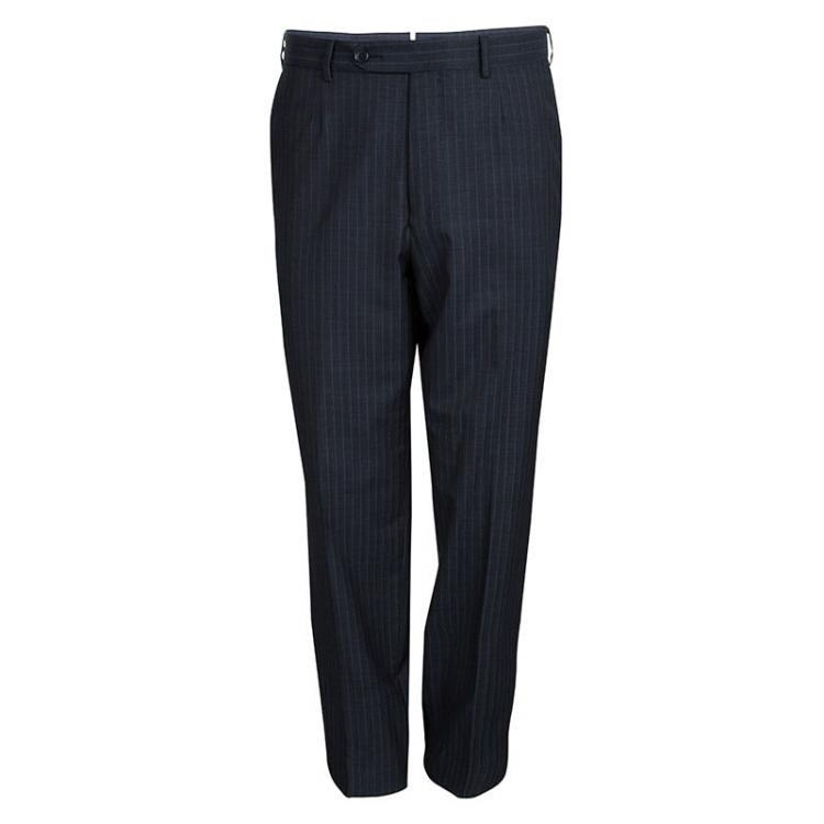 Pre Owned Ermenegildo Zegna Multiseason Navy Blue Striped Wool Regular Fit Mila Suit L