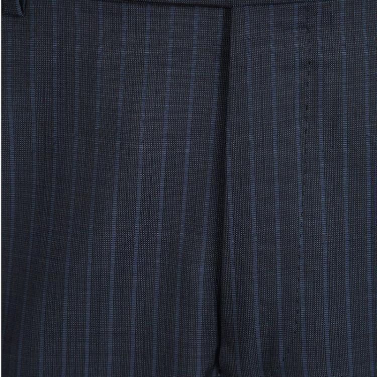 Pre Owned Ermenegildo Zegna Multiseason Navy Blue Striped Wool Regular Fit Mila Suit L