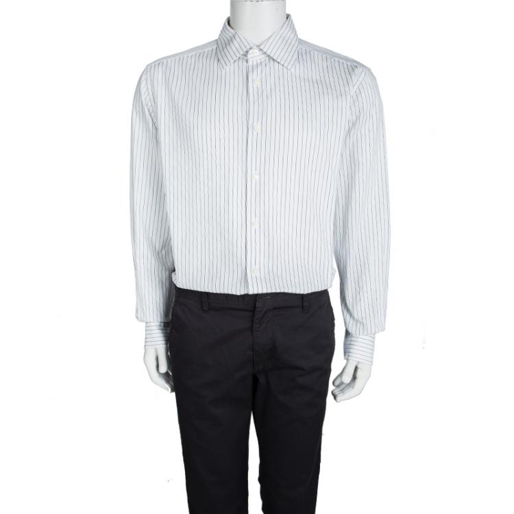 Pre Owned Ermenegildo Zegna White Striped Cotton Regular Fit Button Front Shirt XXXL