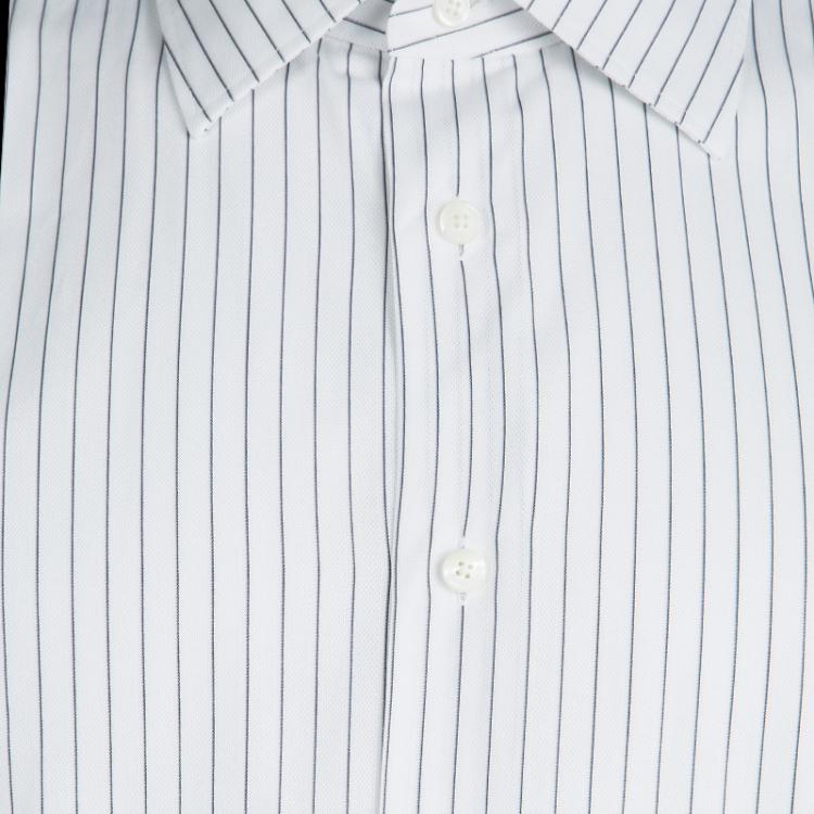 Pre Owned Ermenegildo Zegna White Striped Cotton Regular Fit Button Front Shirt XXXL