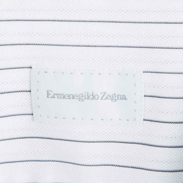 Pre Owned Ermenegildo Zegna White Striped Cotton Regular Fit Button Front Shirt XXXL