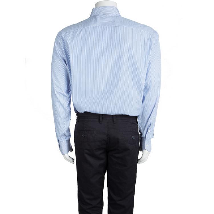 Pre Owned Ermenegildo Zegna Blue and White Striped Cotton Slim Fit Shirt 4XL
