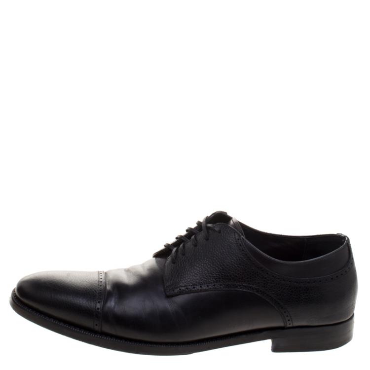Pre Owned Ermenegildo Zegna Black Leather Lace Up Derby Oxfords Size 43.5