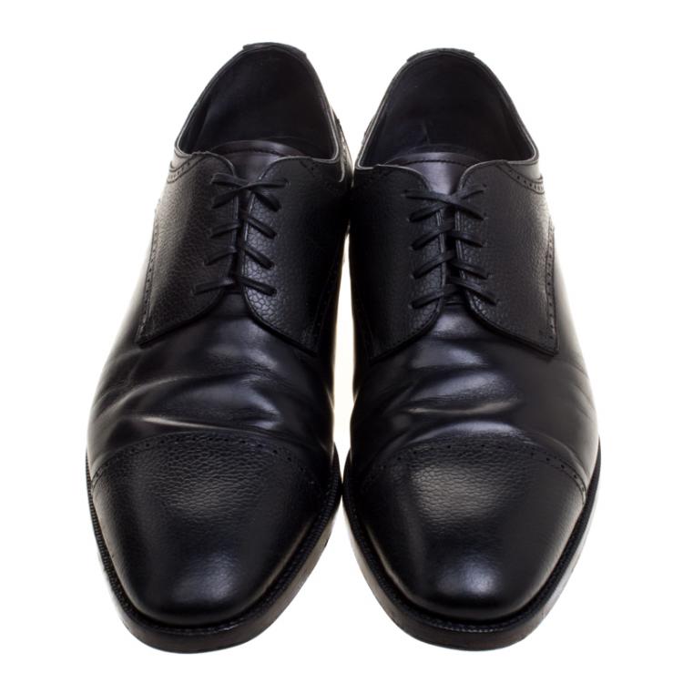 Pre Owned Ermenegildo Zegna Black Leather Lace Up Derby Oxfords Size 43.5