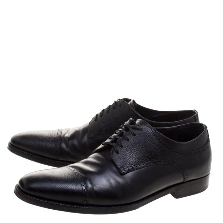 Pre Owned Ermenegildo Zegna Black Leather Lace Up Derby Oxfords Size 43.5