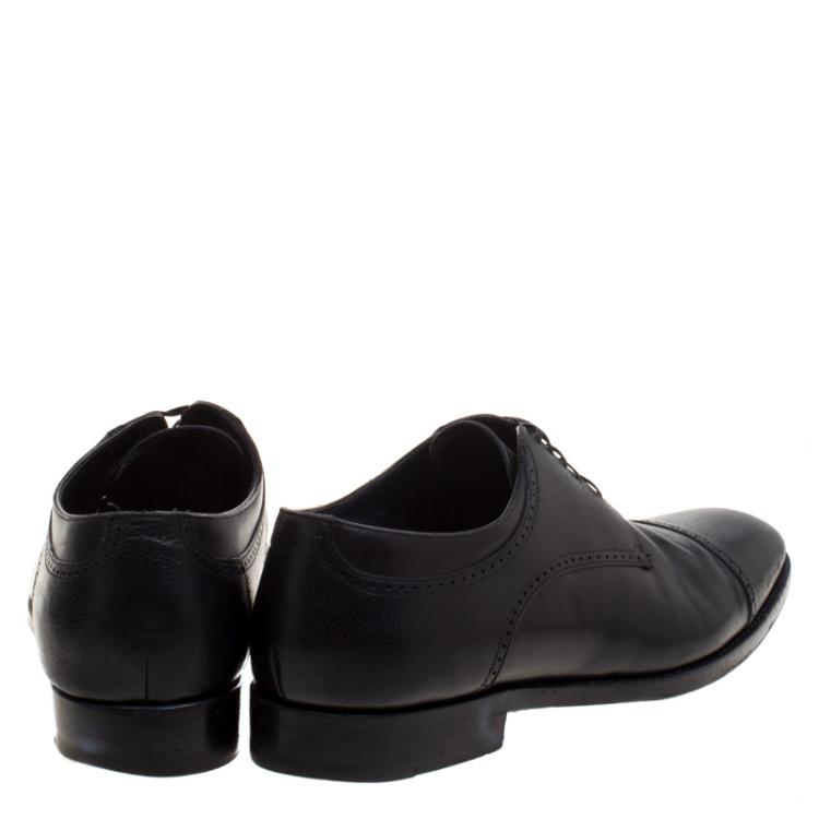 Pre Owned Ermenegildo Zegna Black Leather Lace Up Derby Oxfords Size 43.5