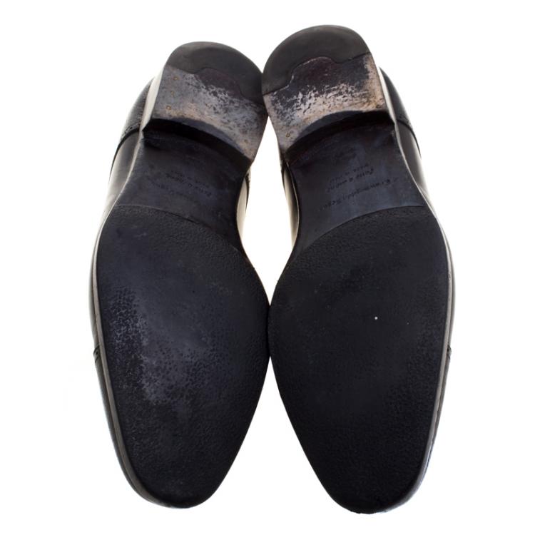 Pre Owned Ermenegildo Zegna Black Leather Lace Up Derby Oxfords Size 43.5