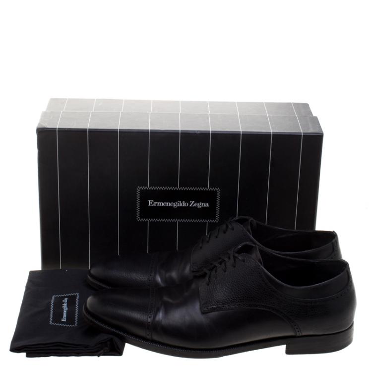 Pre Owned Ermenegildo Zegna Black Leather Lace Up Derby Oxfords Size 43.5