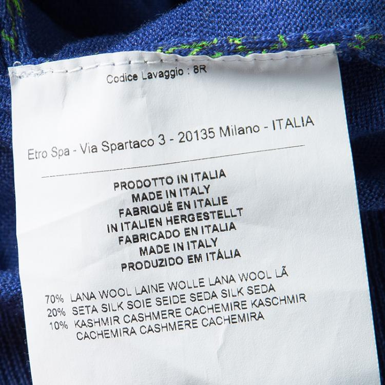 Pre Owned Etro Blue Wool Contrast Print Crew Neck Sweater 2XL