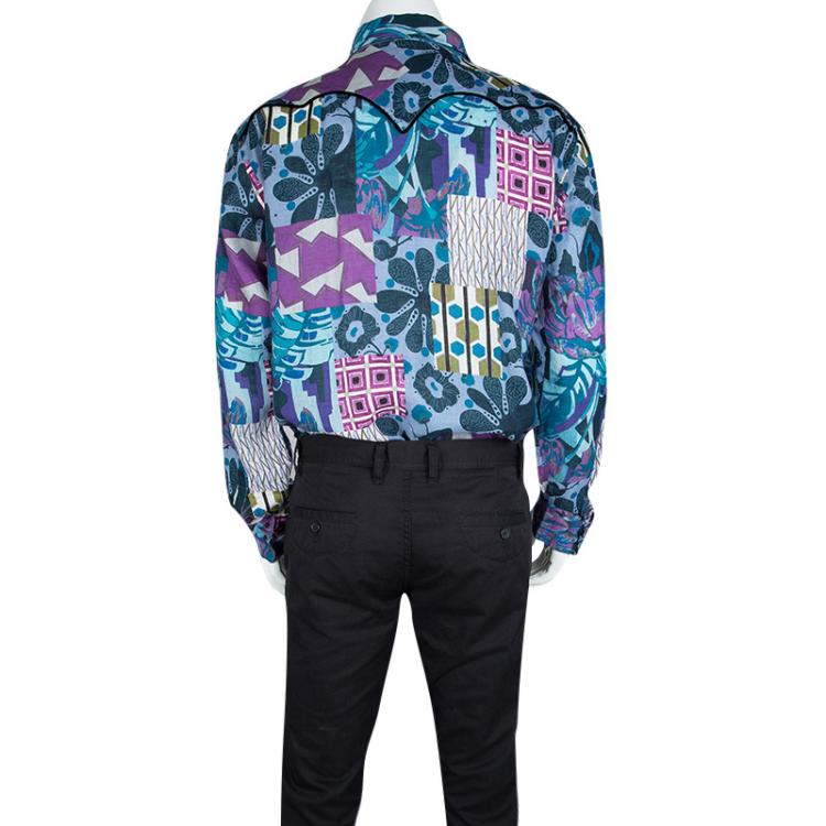 Pre Owned Etro Multicolor Printed Linen Long Sleeve Button Front Shirt 2XL