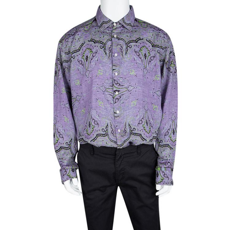 Pre Owned Etro Multicolor Printed Linen Long Sleeve Button Front Shirt 2XL