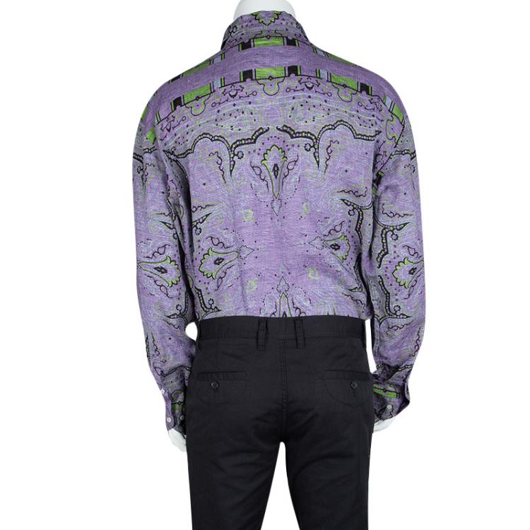 Pre Owned Etro Multicolor Printed Linen Long Sleeve Button Front Shirt 2XL