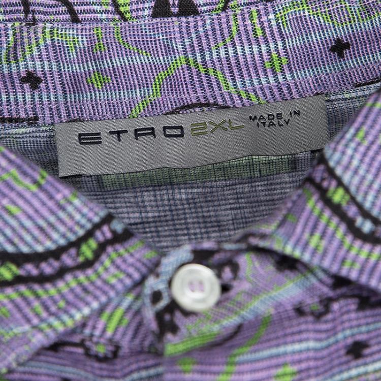 Pre Owned Etro Multicolor Printed Linen Long Sleeve Button Front Shirt 2XL