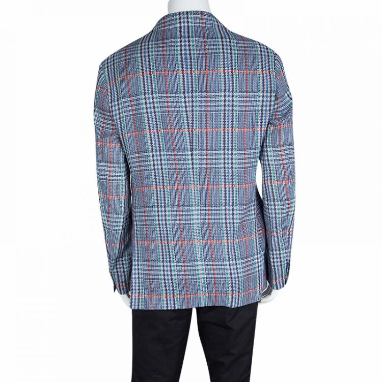 Pre Owned Etro Multicolor Houndstooth Checked Linen Blazer L