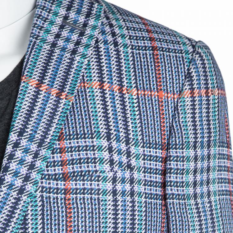 Pre Owned Etro Multicolor Houndstooth Checked Linen Blazer L