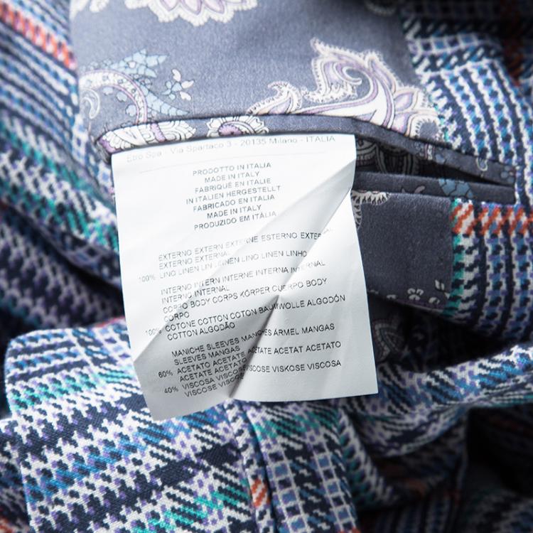 Pre Owned Etro Multicolor Houndstooth Checked Linen Blazer L
