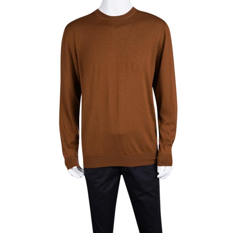 Pre Owned Etro Burnt Orange Cashmere Crew Neck Long Sleeve Sweater 2XL