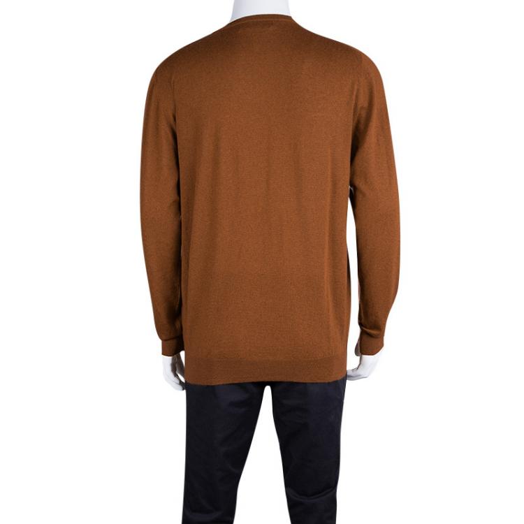 Pre Owned Etro Burnt Orange Cashmere Crew Neck Long Sleeve Sweater 2XL