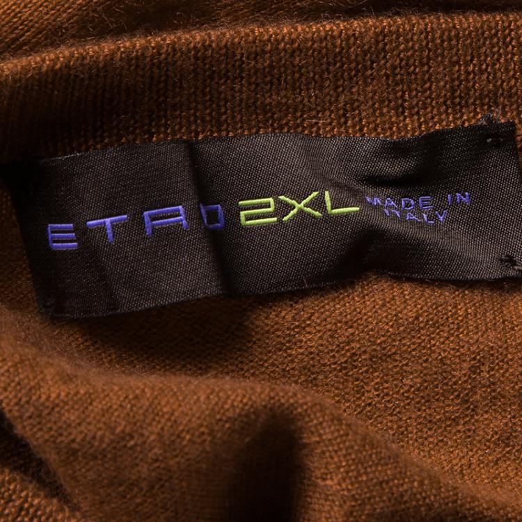 Pre Owned Etro Burnt Orange Cashmere Crew Neck Long Sleeve Sweater 2XL