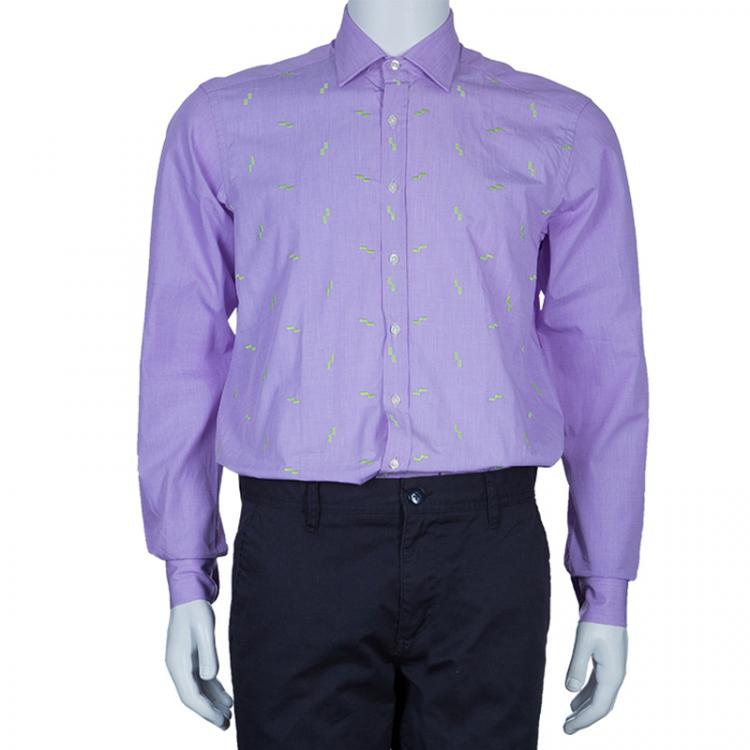 Pre Owned Etro Men's Purple Embroidered Shirt M