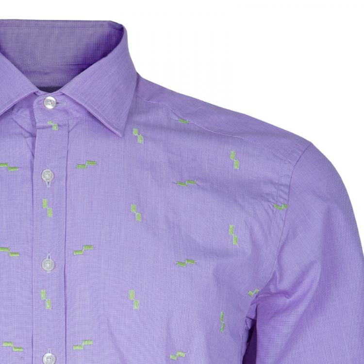 Pre Owned Etro Men's Purple Embroidered Shirt M