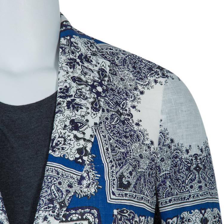 Pre Owned Etro Men's Blue Printed Blazer L