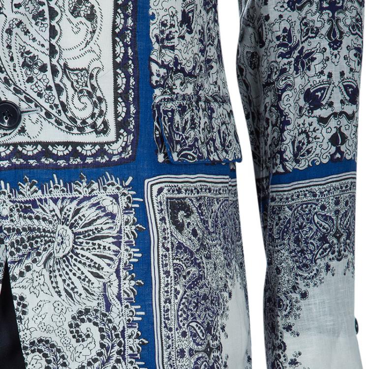 Pre Owned Etro Men's Blue Printed Blazer L