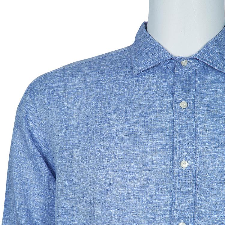 Pre Owned Etro Men's Blue Linen Shirt XL