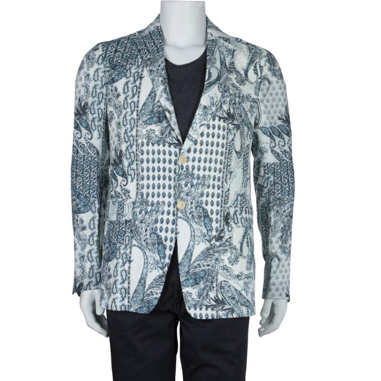 Pre Owned Etro White Printed Linen Blazer L