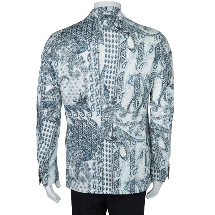 Pre Owned Etro White Printed Linen Blazer L