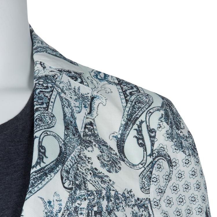 Pre Owned Etro White Printed Linen Blazer L