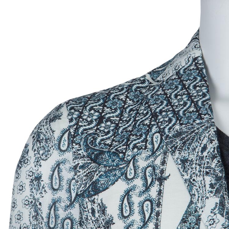 Pre Owned Etro White Printed Linen Blazer L
