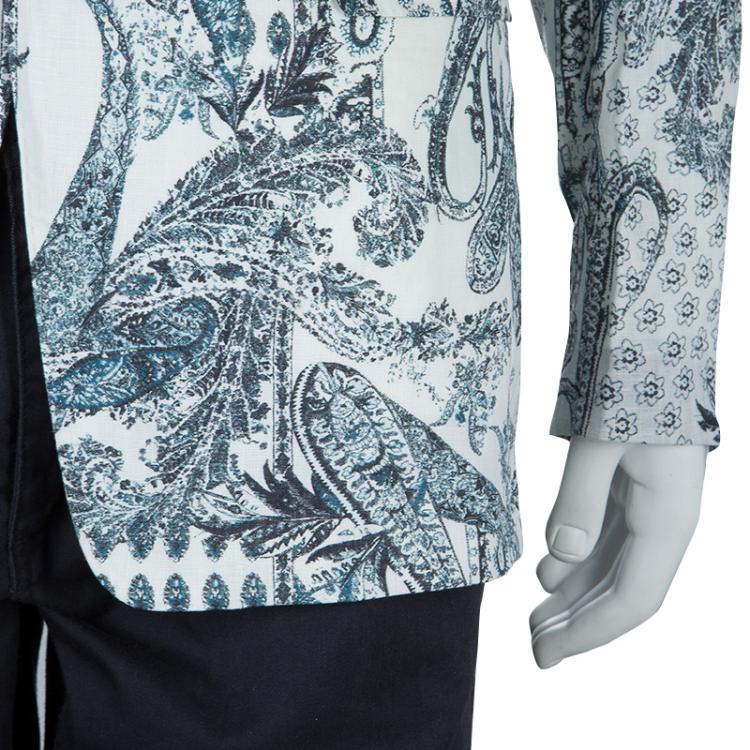 Pre Owned Etro White Printed Linen Blazer L