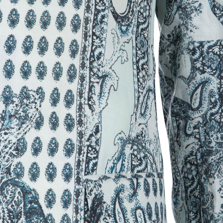 Pre Owned Etro White Printed Linen Blazer L