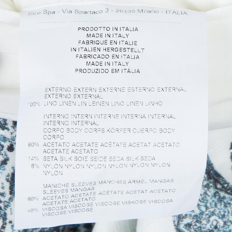 Pre Owned Etro White Printed Linen Blazer L