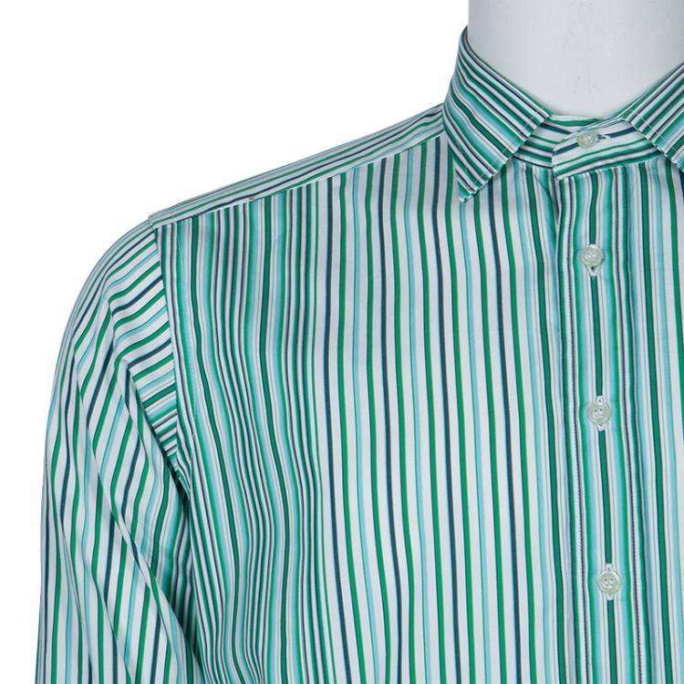 Pre Owned Etro Green Striped Long Sleeve Buttondown Shirt M