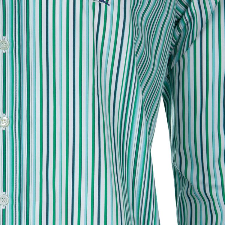 Pre Owned Etro Green Striped Long Sleeve Buttondown Shirt M