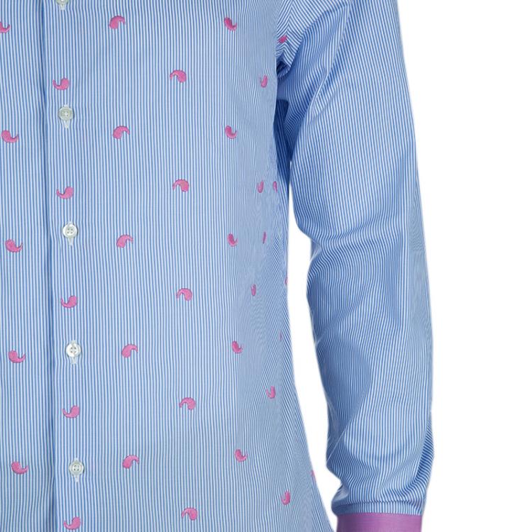 Pre Owned Etro Blue Striped Embroidered Motif Detail Slim Fit Cotton Shirt M