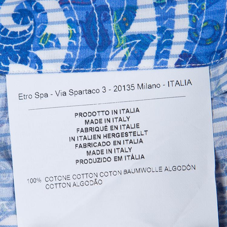 Pre Owned Etro Blue Paisley Printed Cotton Long Sleeve Button Front Shirt L